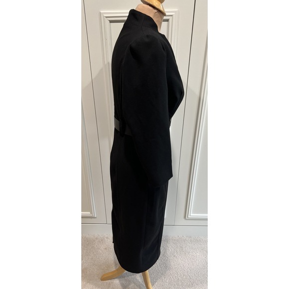 Karen Millen Women's Structured Black Crepe Belted Midi Dress Size US 8 Designer - Picture 3 of 8